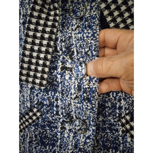 Cabi Tweed Reina 21 Club Blue/White/ Checkered Accented Jacket Blazer Unique XS - Picture 4 of 12